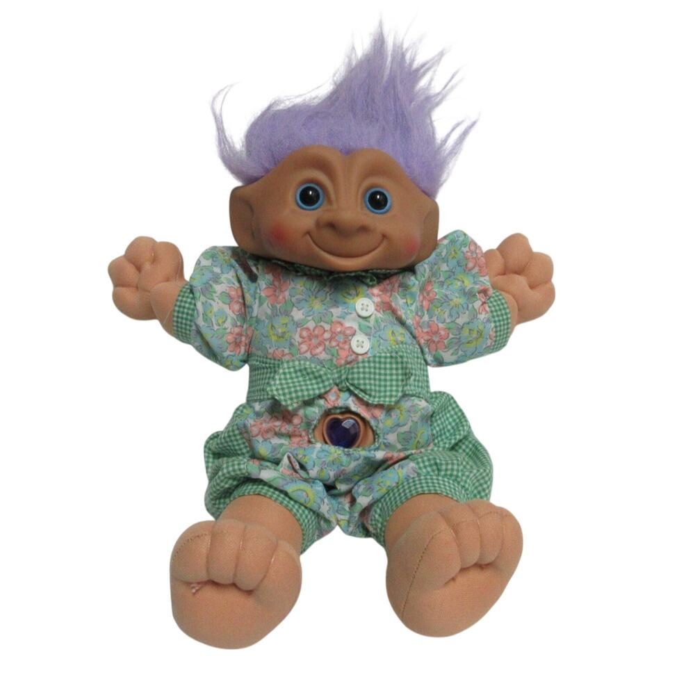 Ace Treasure Vintage 1991 Troll 12" Purple Hair Purple Heart Gem Doll Hard Head